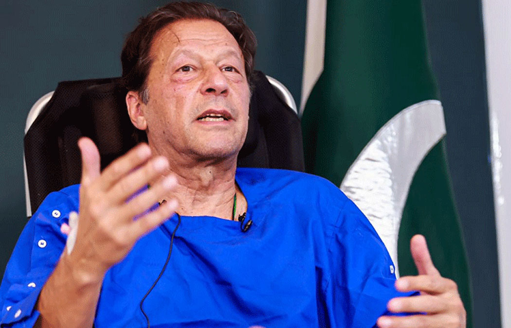 PTI founder Imran Khan addressing the media during a hospital visit prior to his incarceration.