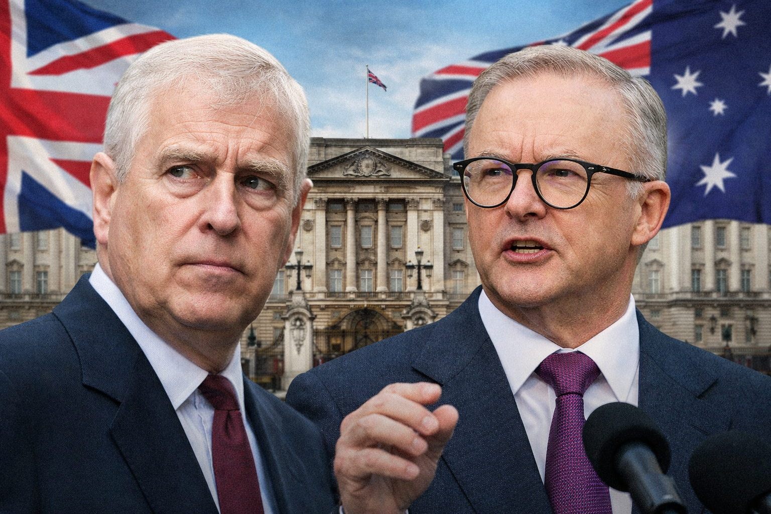 Australian PM backs removing Prince Andrew from succession as Anthony Albanese and Prince Andrew appear against Buckingham Palace backdrop