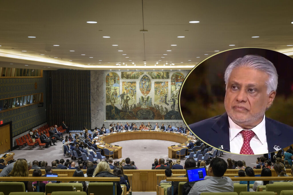 Ishaq Dar addressing UN Security Council on Palestine
