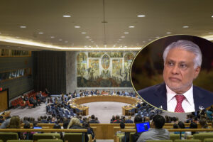 Ishaq Dar addressing UN Security Council on Palestine