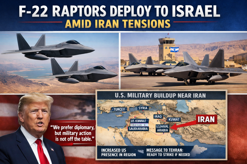 F-22 Raptor deployment to Israel showing US stealth fighter in flight