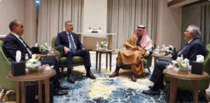 Islamabad Iran war peace talks summit in session — Foreign Ministers of Saudi Arabia, Türkiye and Egypt with Ishaq Dar at Islamabad summit,