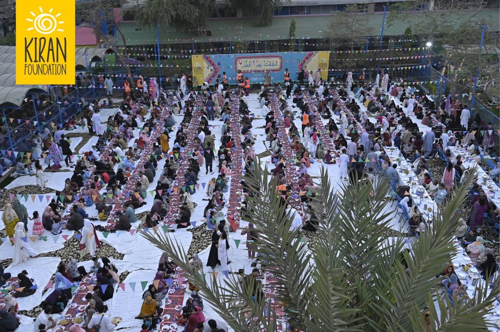 Aerial view of Shafqat Bhara Iftar uniting 2,000 families at Kiran Foundation’s DCTO Campus in Lyari.
