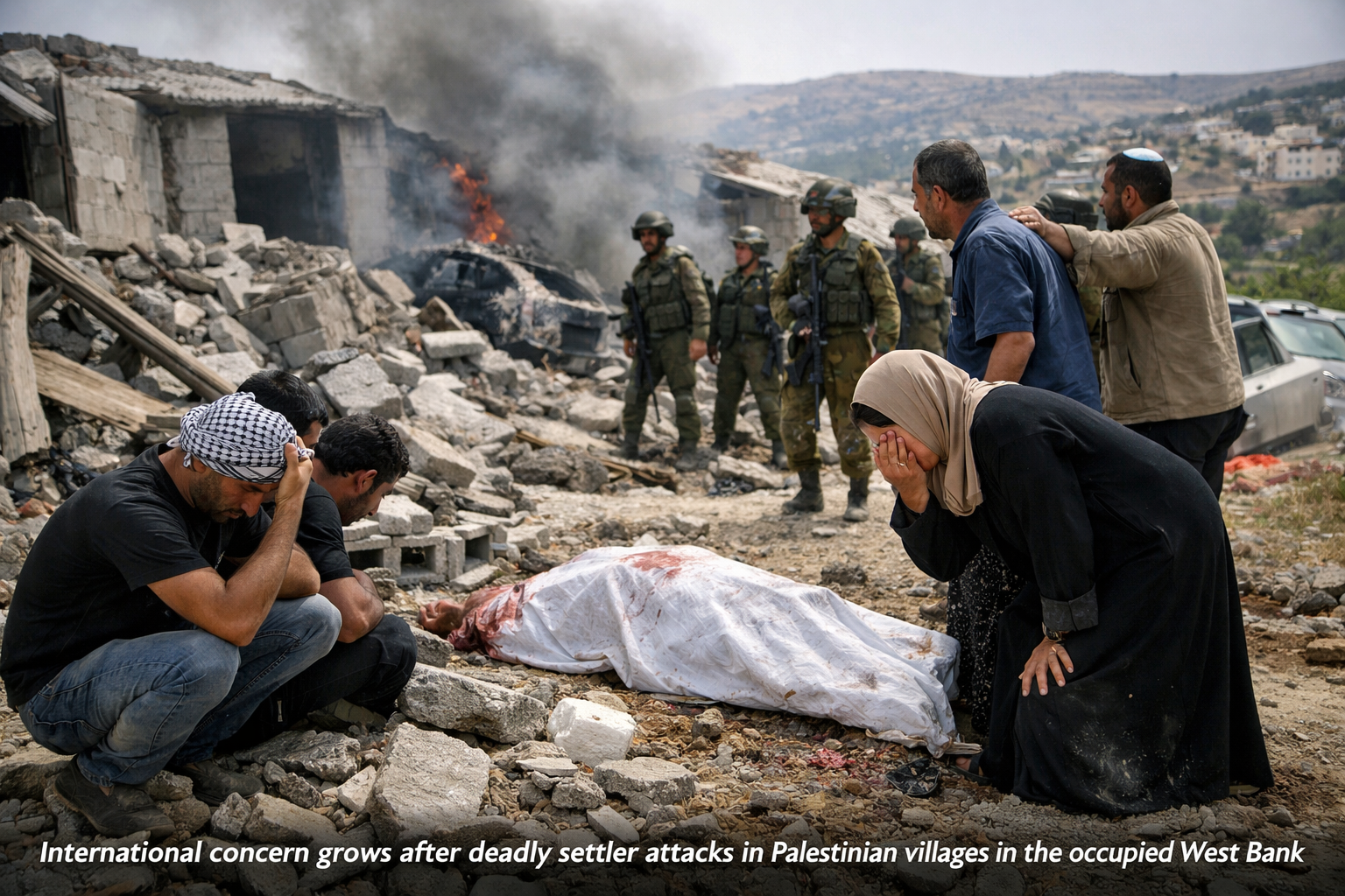 West Bank settler violence aftermath in Palestinian village near Ramallah